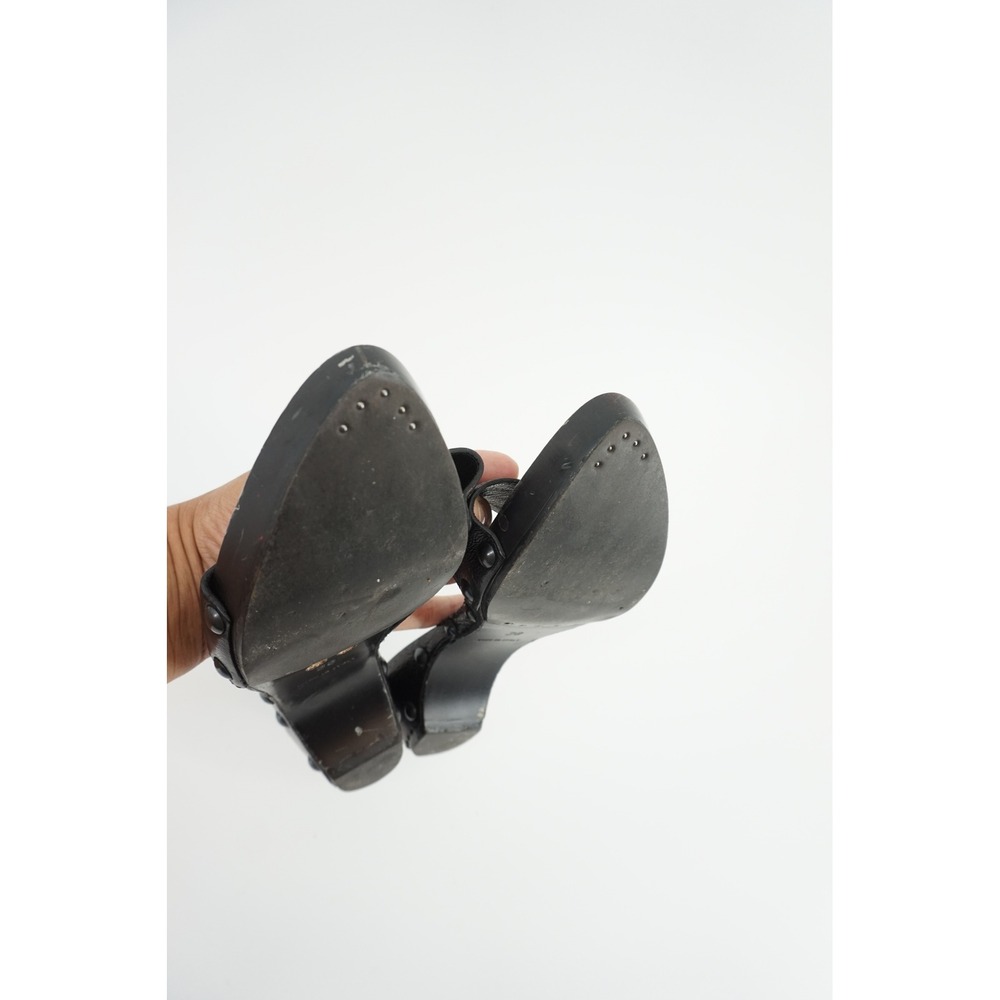 Yves St. Laurent Rive Gauche Wooden Studded Leather Clog Slide Mules Black Sz 38 - Picture 5 of 11